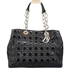 Dior 2012 Black Cannage Quilted Patent Leather Soft Medium Shopping Tote Bag